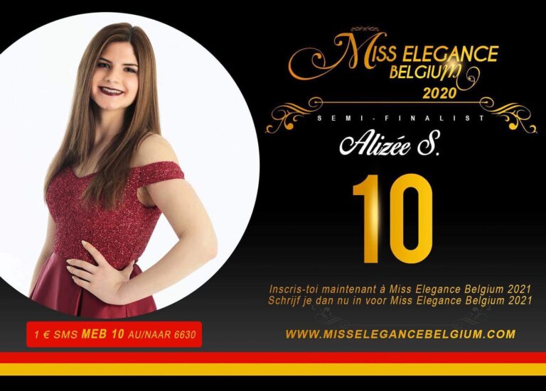 La carte de demi-finaliste n° 10 d’Alizée Sainlez à Miss Élégance Belgium 2020
