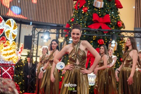 Valentine Jacques, candidate n° 8, en robe dorée, à l’élection de Miss Moselle 2025
