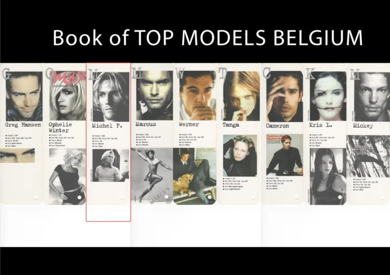 Das „Book of Top Models Belgium“, darin sein gerahmtes Foto unter dem Namen „Michel F.“